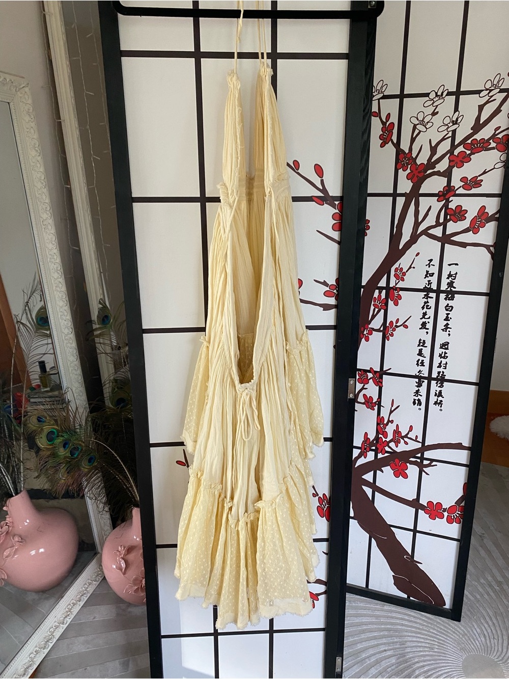 Free People Soft Cream Tiered Halter Lacey Mini Dress - Picture 2 of 6